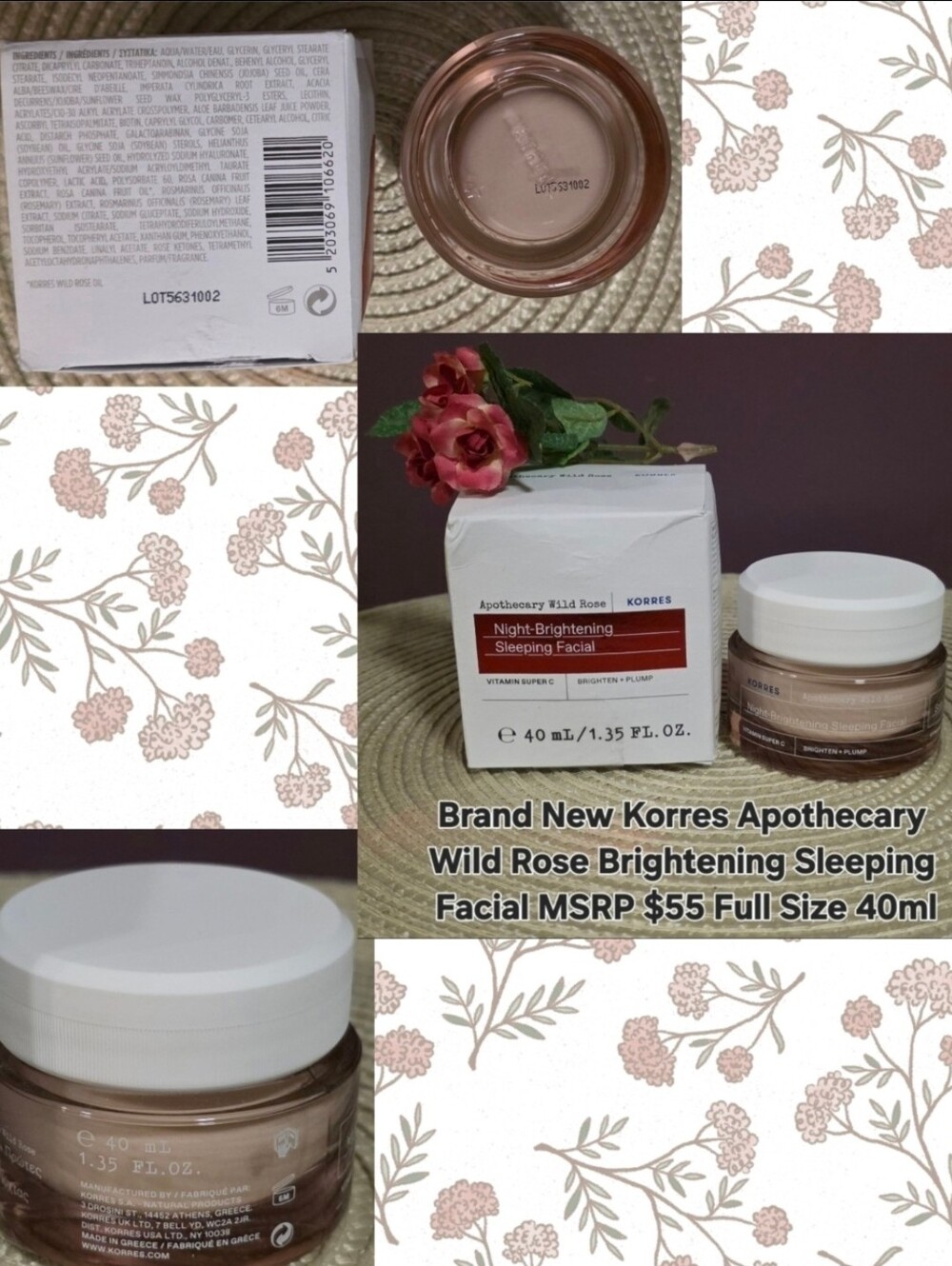 Korres Wild Rose Brightening Sleeping Facial - Pink (40 ml)